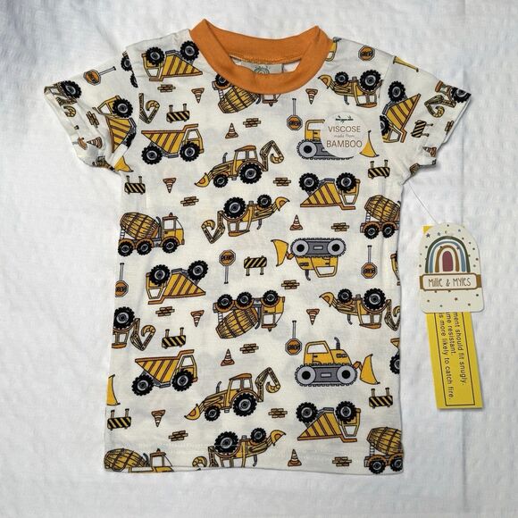 NWT Millie & Myles Construction Trucks Kids Toddler Bamboo 2pc Pajamas Size 4 - Picture 3 of 8